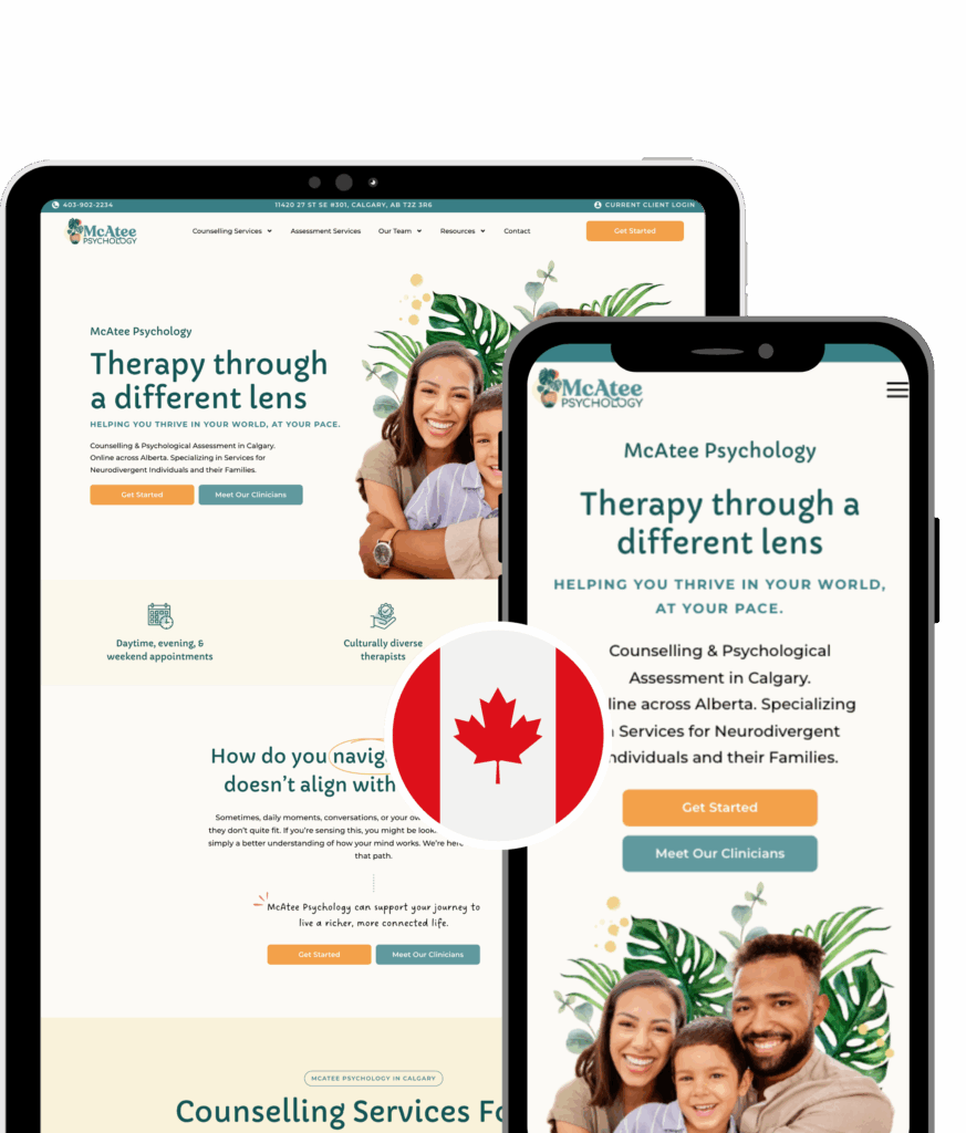 Master Your Message, best therapist website designer in Canada showing McAtee Psychology website